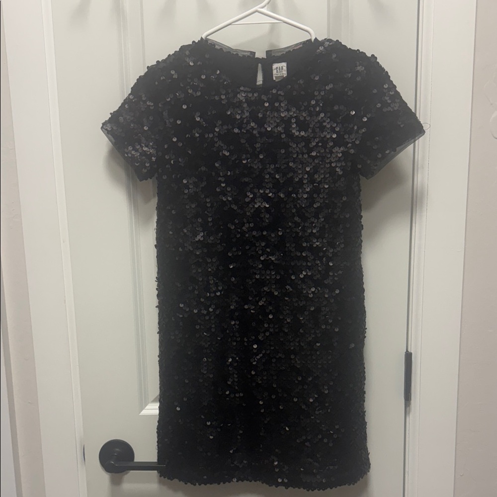 🎅🏻Gap Kids Sequin Black Short Sleeve Dress Size M (8)🎄
